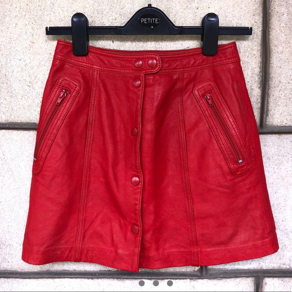Red Button Up Leather Skirt (S)